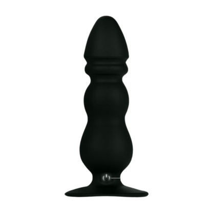 Pleasurez anaali-tappi OneClick, musta, silikonia, ergonominen muoto, käytössä ja säilytyksessä.