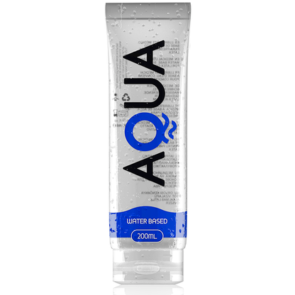 AQUA-liukuvoide 200ml, vesipitoinen liukuvoide, näkyvissä avoin pullo ja etiketti, luonnollisen kiiltävä pinta.
