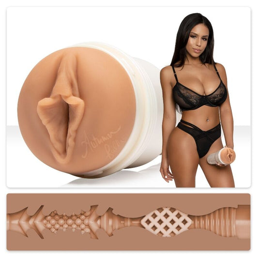 Fleshlight Girls Autumn Falls -masturbaattori, realistinen tekstuuri ja pehmeä materiaali, kuvassa tuotteen etu ja yksityiskohdat