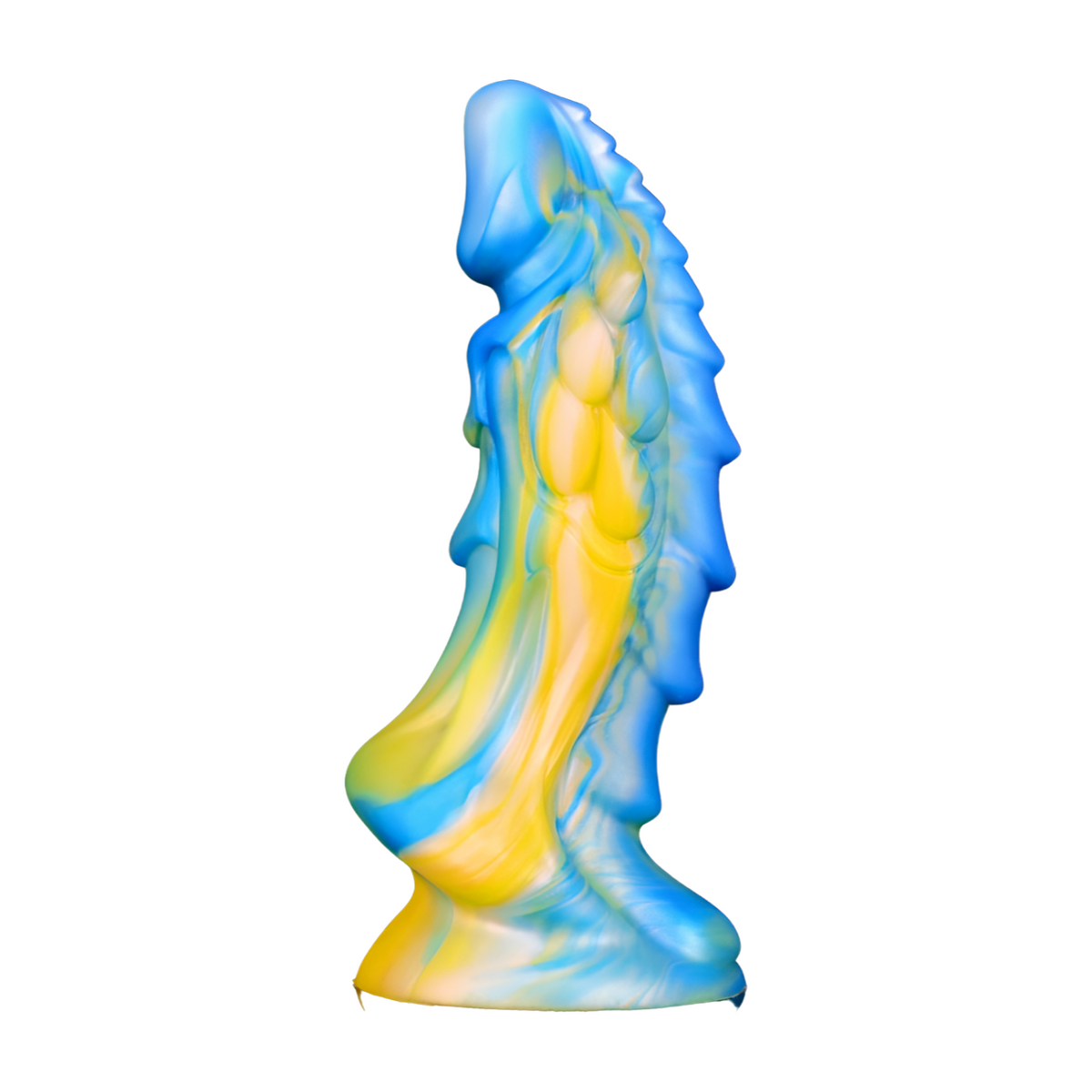 Musta ja valkoinen dildo DILDO FANTASIA, PLEASUREZ-merkkinen, tekokumimateriaalia, esillä kuvassa.