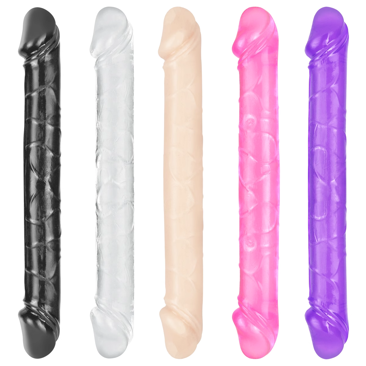 Kaksipäinen PLEASUREZ dildo, musta, realistinen muoto, kuvassa näkyvät yksityiskohdat ja tekstuuri.