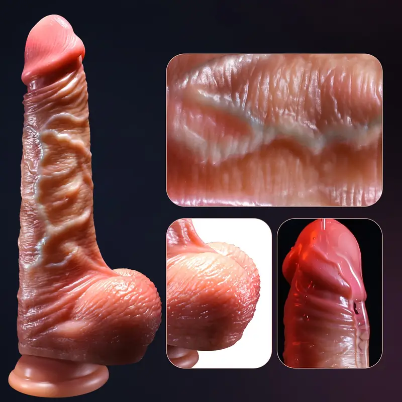 Liikkuva nahkainen dildo PLEASUREZ-merkkinen, realistinen muoto ja yksityiskohtainen pinta, sopii aistilliseen käyttöön.