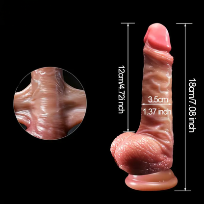 Liikkuva nahalla varustettu dildo, PLEASUREZ-merkkinen seksilelu, kuvassa näkyvä yksityiskohtainen kuva.