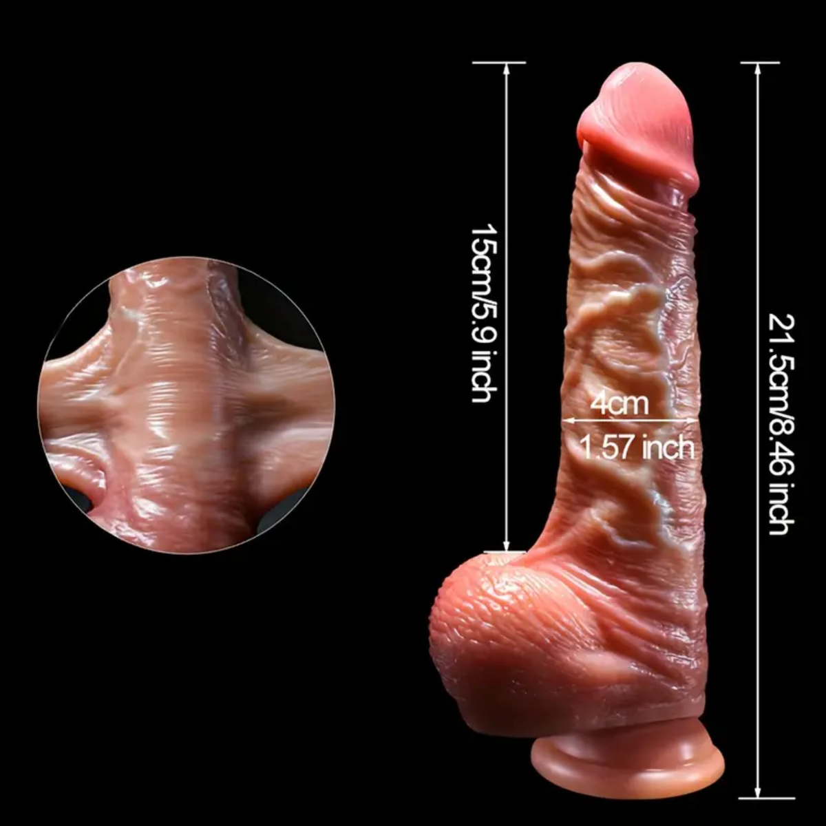 Liikkuva nahkainen dildo PLEASUREZ-merkkisenä, realistinen muoto ja yksityiskohtainen pinta, sopii aistikkaaseen käyttöön.