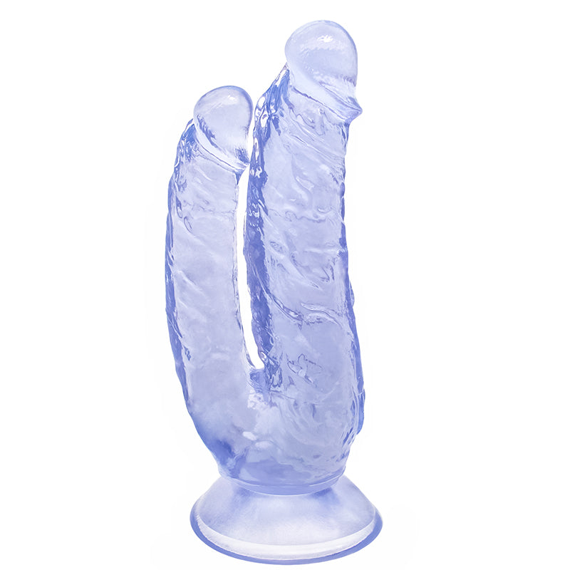 Sininen PLEASUREZ dildo tupla, kaksiosainen seksilelu, kuvassa näkyvät yksityiskohdat ja pehmeä muoto.