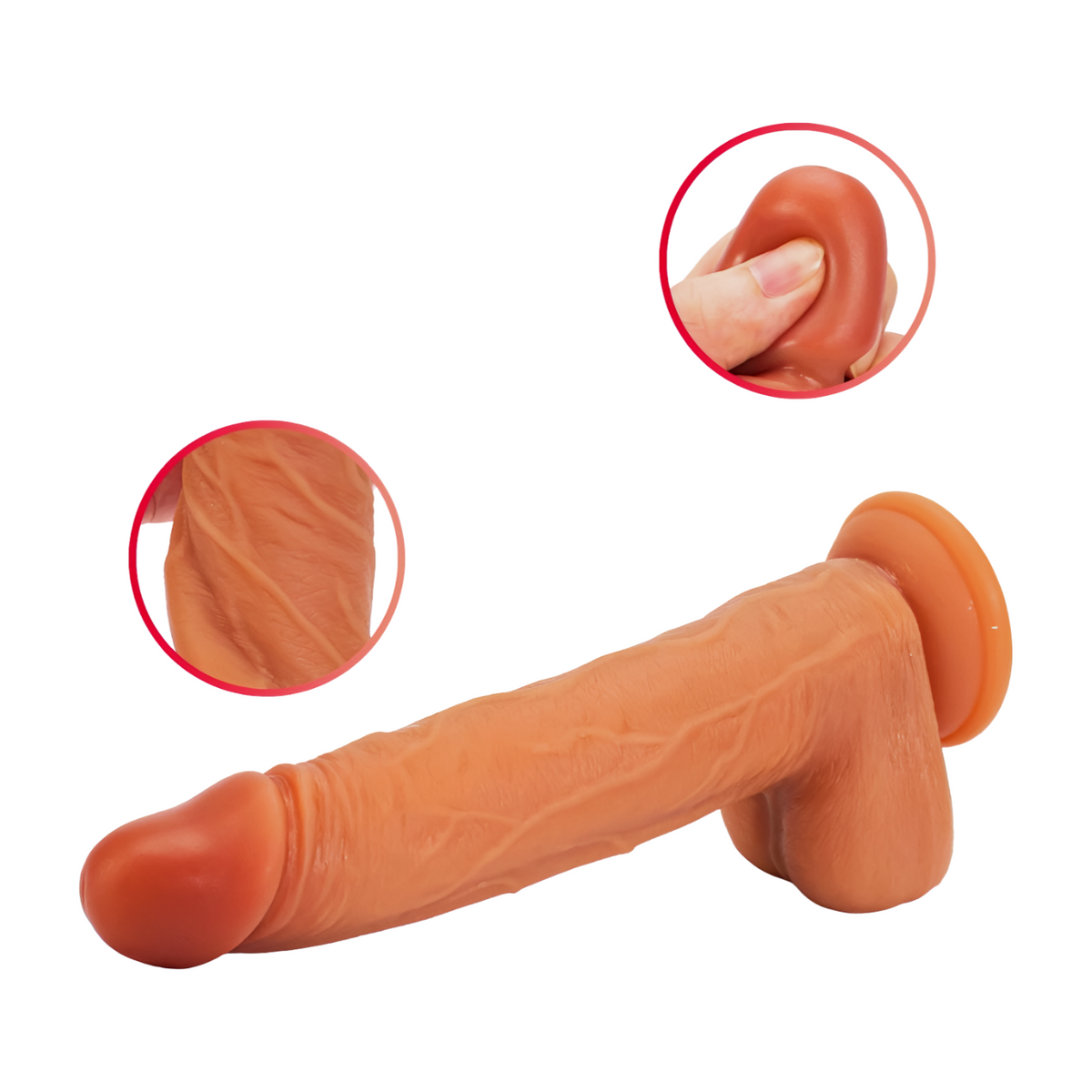 Pleasurez DILDO TYÖNTYVÄ SWING, realistinen dildo, pehmeä ja joustava, kuvassa näkyvä muoto ja tekstuuri.