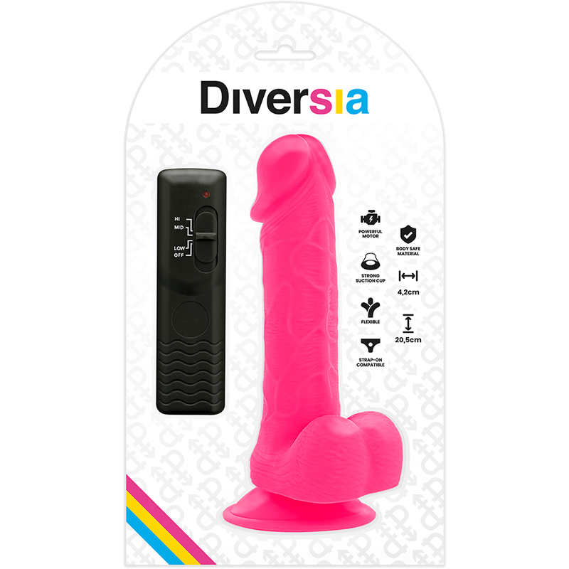 DIVERSIA-merkkinen 20 cm dildo, kuva, joka esittää tukevaa ja realistista dildo-tuotetta.