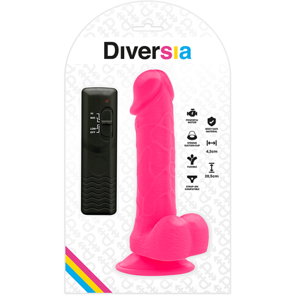 DIVERSIA-merkkinen 20 cm dildo, kuva, joka esittää tukevaa ja realistista dildo-tuotetta.