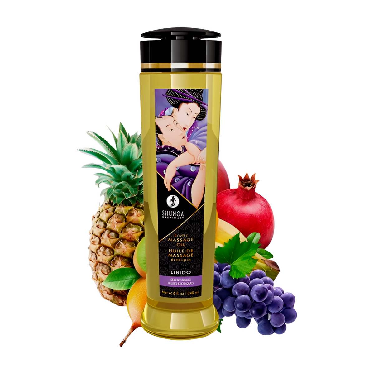 Shunga hierontaöljy Fruits 240 ml, luonnollinen liukuvoide, hedelmäinen tuoksu ja koostumus, sopii rentouttavaan hierontaan