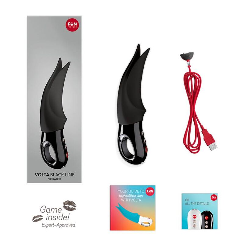 Black FUN FACTORY VIBRAATTORI VOLTA vibrator with sleek design and adjustable settings, shown on a neutral background.