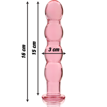 Lasinen NEBULA Dildo Nebula 10, pinkki, näyttävä ja läpinäkyvä dildo, valmistettu lasista, kuvassa näkyvä muoto ja väri.