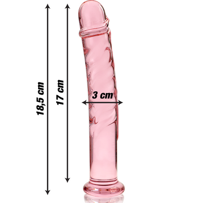 Lasinen Dildo NEBULA Neon 16, kirkas ja tyylikäs seksilelu, näkyvissä kuvassa.