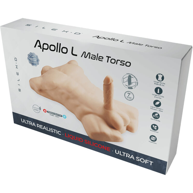 SILEXD Apollo L, naisten seksilelu, miehen ylävartalo realistisella muotoilulla ja yksityiskohdilla.