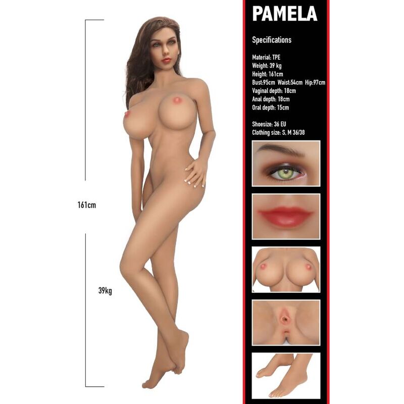 Aidonkokoinen HIDDEN DESIRE Seksinukke Pamela, miesten seksilelu, valkoinen iho ja yksityiskohtainen muotoilu.