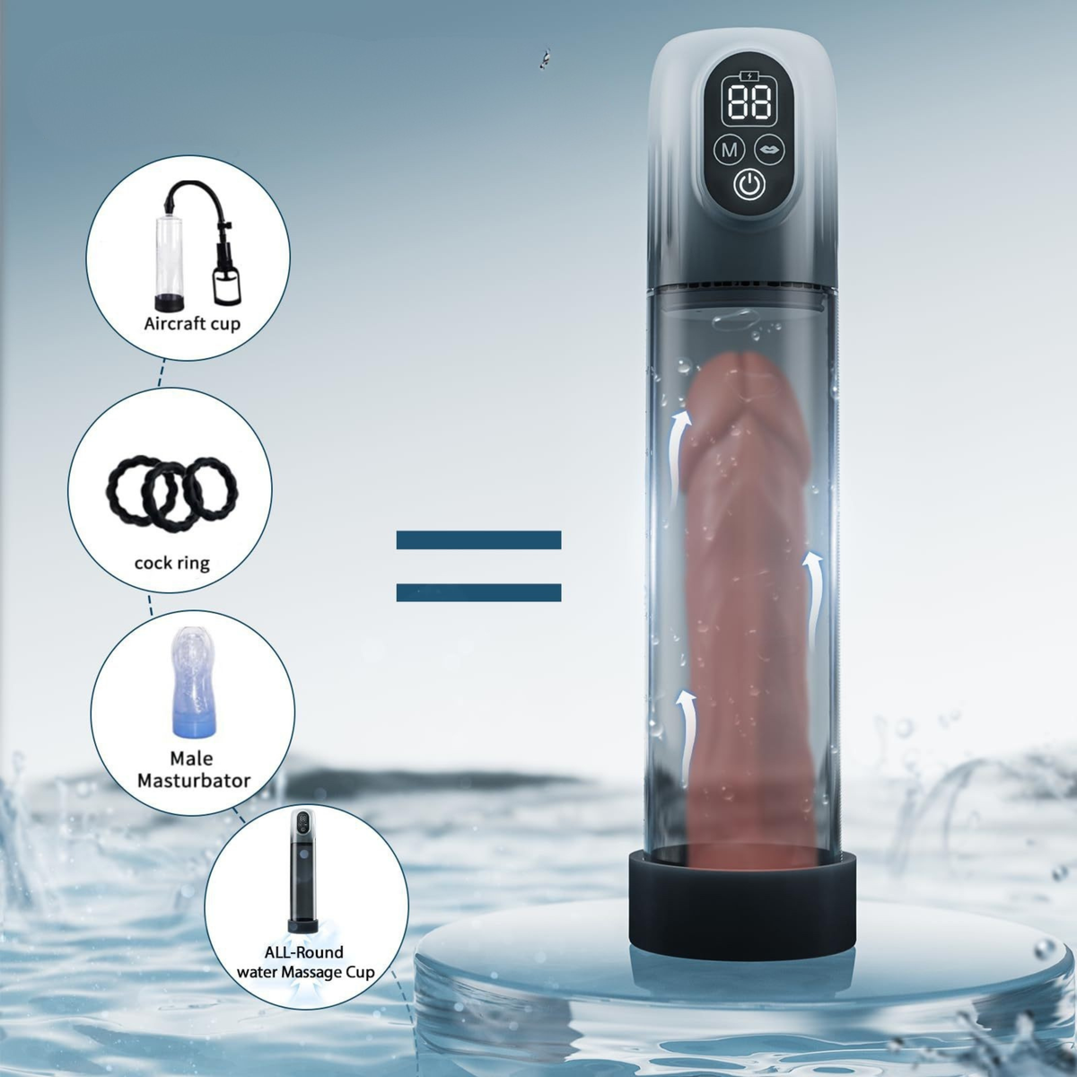Automatic penis pump by Pleasurez, male sex toy with sleek design and adjustable pressure for enhanced pleasure and performance.