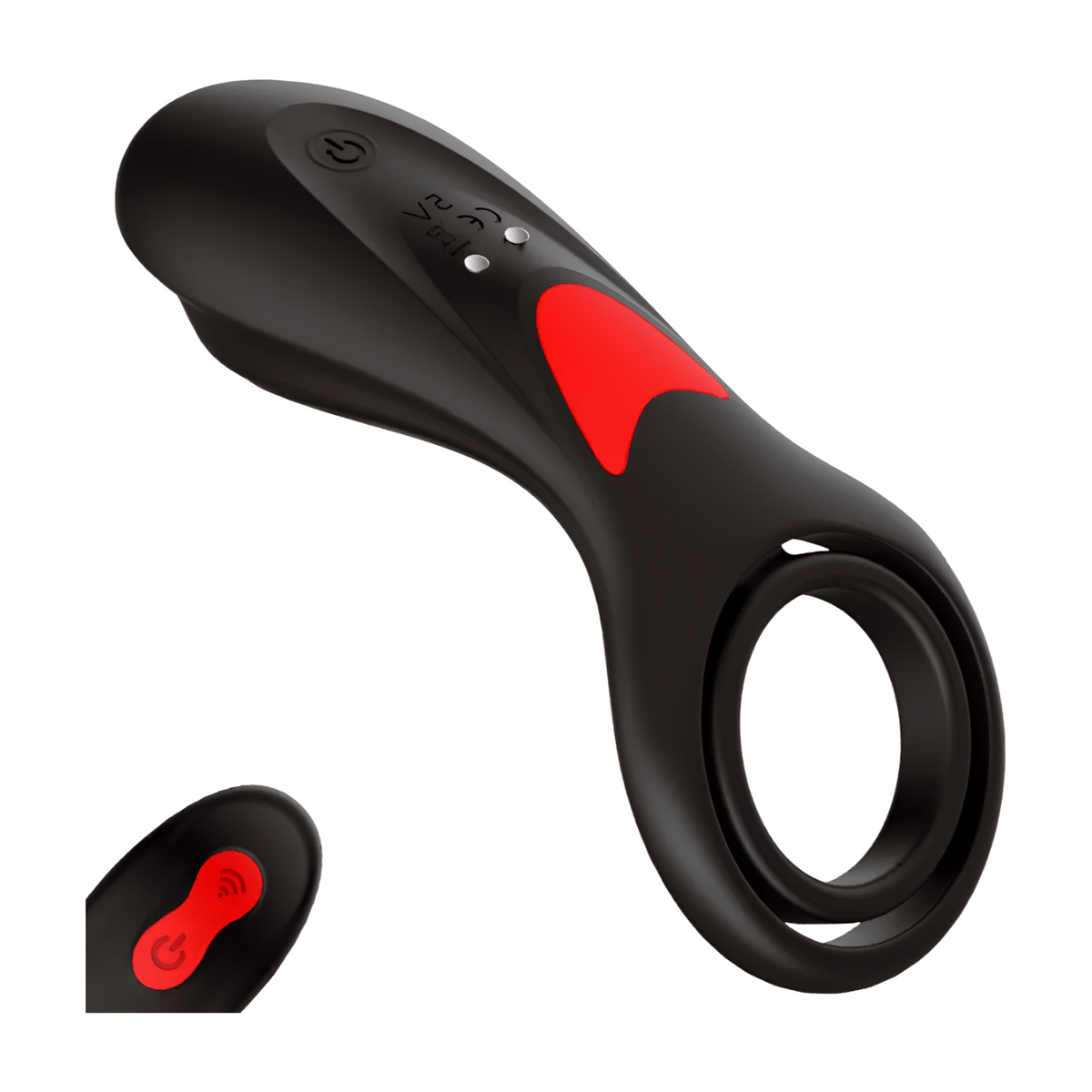 Pleasurez Penisrengas Vibraattori Duo, a men's sex toy with vibrating features, shown in a sleek black design.