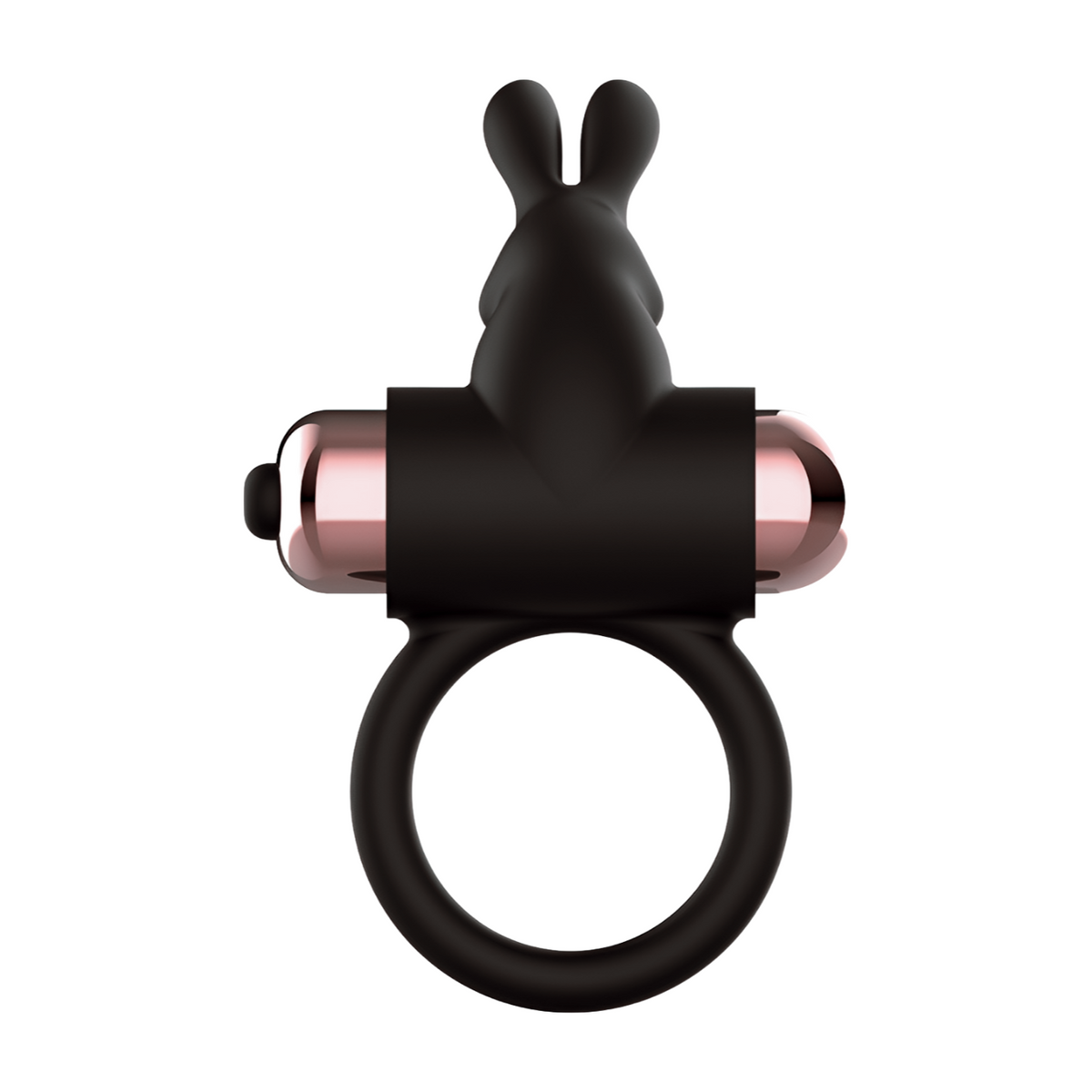Valkoinen penisrengas vibraattorilla, COQUETTE TOYS -tuotemerkiltä, näkyvissä lähellä ja kiinni peniksessä.