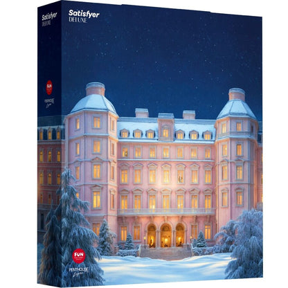 Satisfyer Joulukalenteri Deluxe 2025 with festive packaging and individual compartments for surprise gifts.
