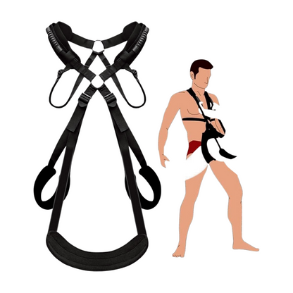 Pleasurez men's sex swing, SEKSIKEINU swing for intimate play, shown hanging with adjustable straps and sturdy frame.