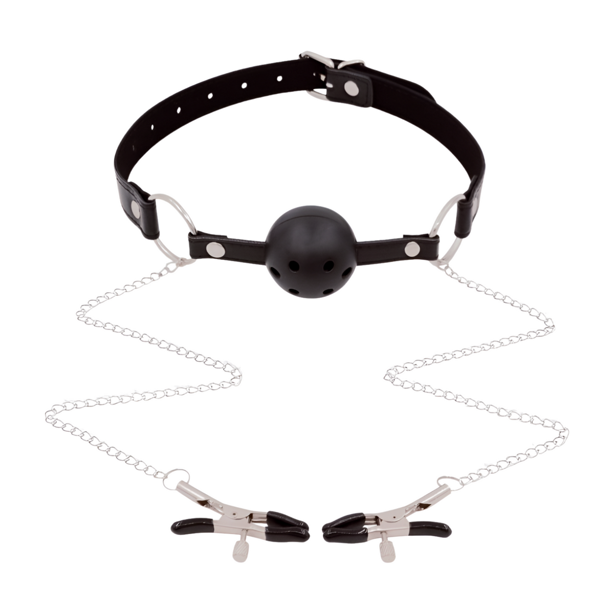 BDSM-suupallo ja nänni puristimet PLEASUREZ-merkkiset, metalliset ja kiristävät, sopivat BDSM-leikkeihin.