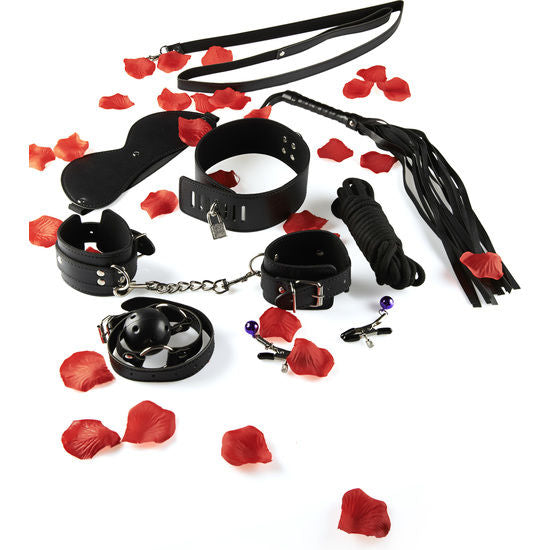 TOYJOY BDSM bondage-setti sisältää rajoitustarvikkeita ja köysiä, tarkoitettu turvalliseen leikkiin ja roolileikkeihin.