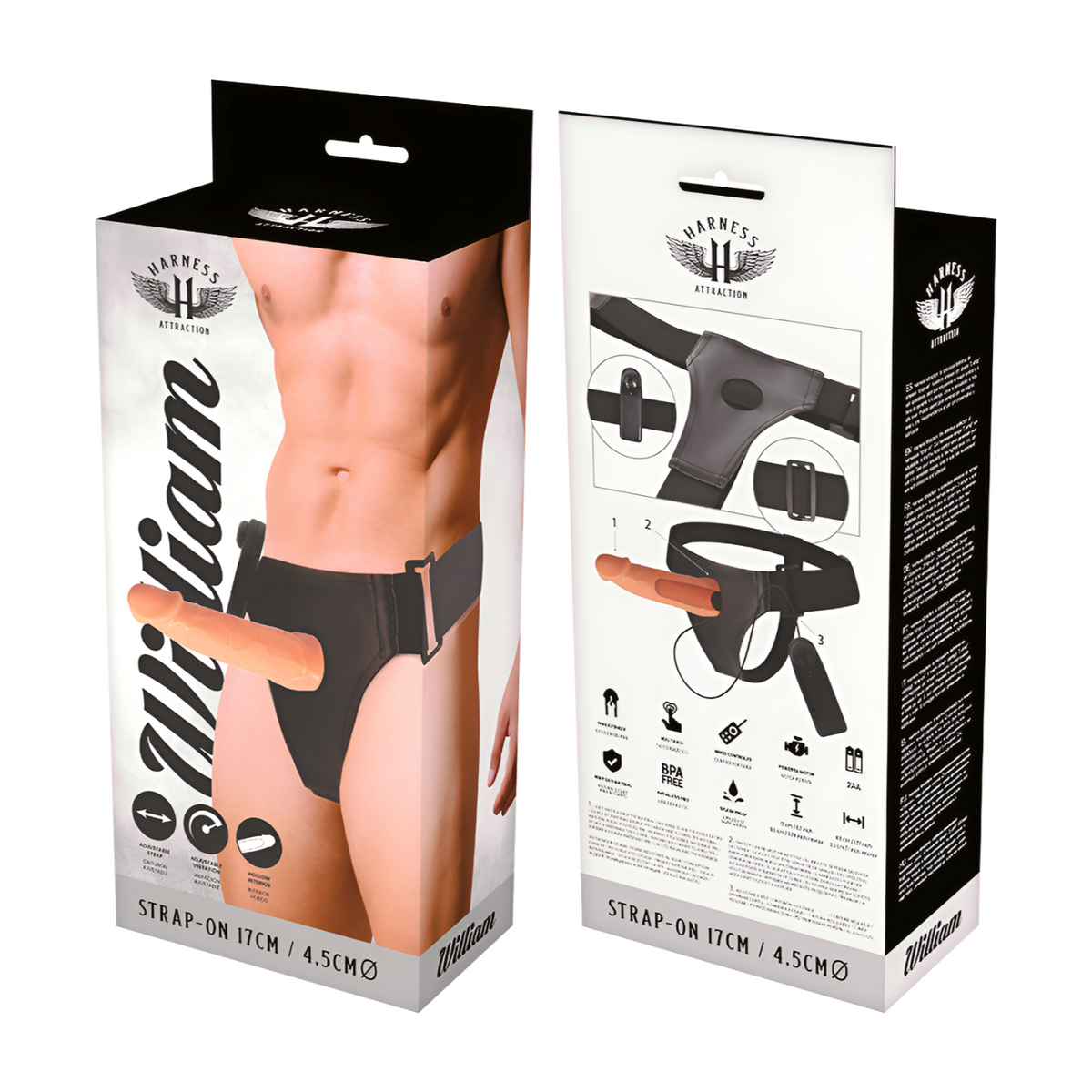 Miesten seksilelu Penisjätke Strap-On William, 17 cm, HARNESS ATTRACTION - kehonmallinen strap-on penisjätke.